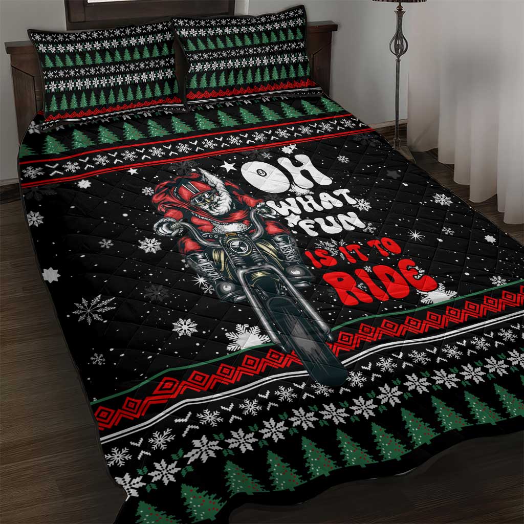 Santa And Motor Christmas Quilt Bed Set Xmas Holiday Patterns - Wonder Print Shop