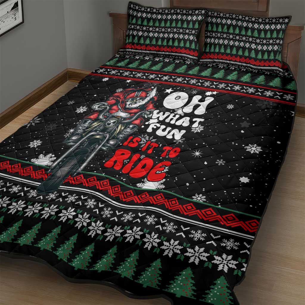 Santa And Motor Christmas Quilt Bed Set Xmas Holiday Patterns - Wonder Print Shop