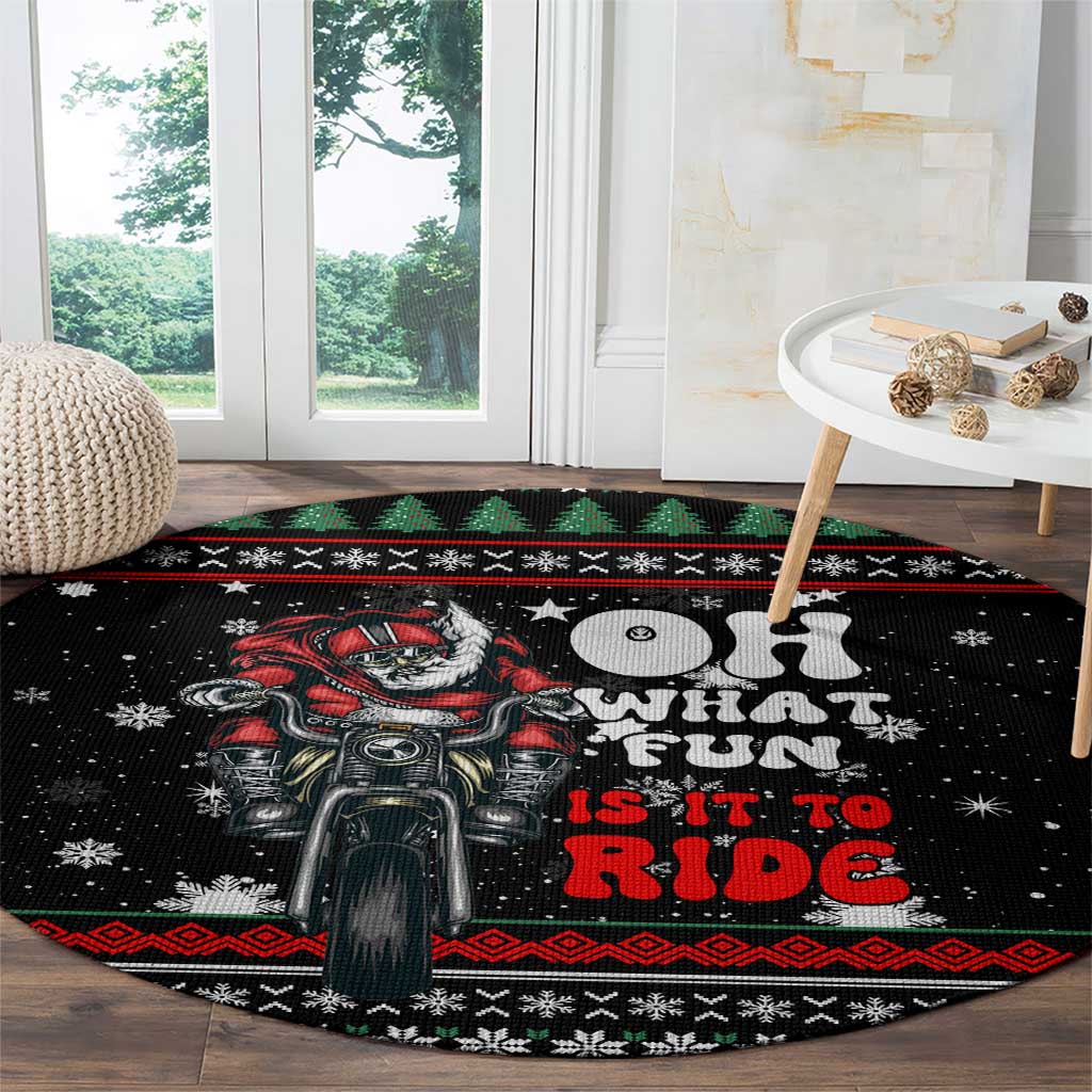 Santa And Motor Christmas Round Carpet Xmas Holiday Patterns - Wonder Print Shop