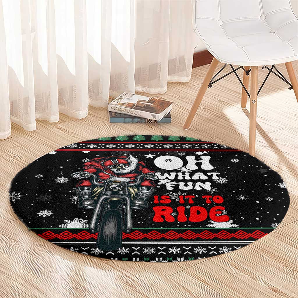 Santa And Motor Christmas Round Carpet Xmas Holiday Patterns - Wonder Print Shop