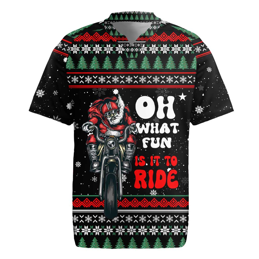 Santa And Motor Christmas Rugby Jersey Xmas Holiday Patterns - Wonder Print Shop