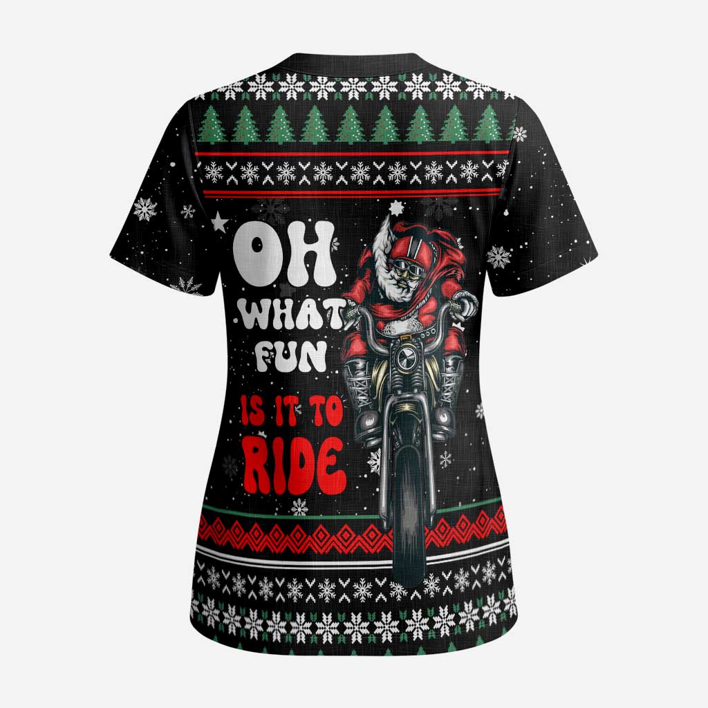 Santa And Motor Christmas Scrub Top Xmas Holiday Patterns - Wonder Print Shop