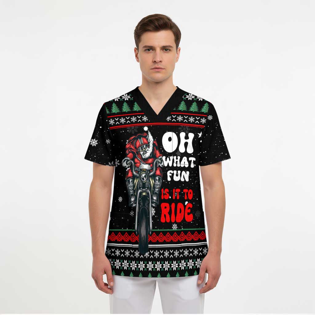 Santa And Motor Christmas Scrub Top Xmas Holiday Patterns - Wonder Print Shop