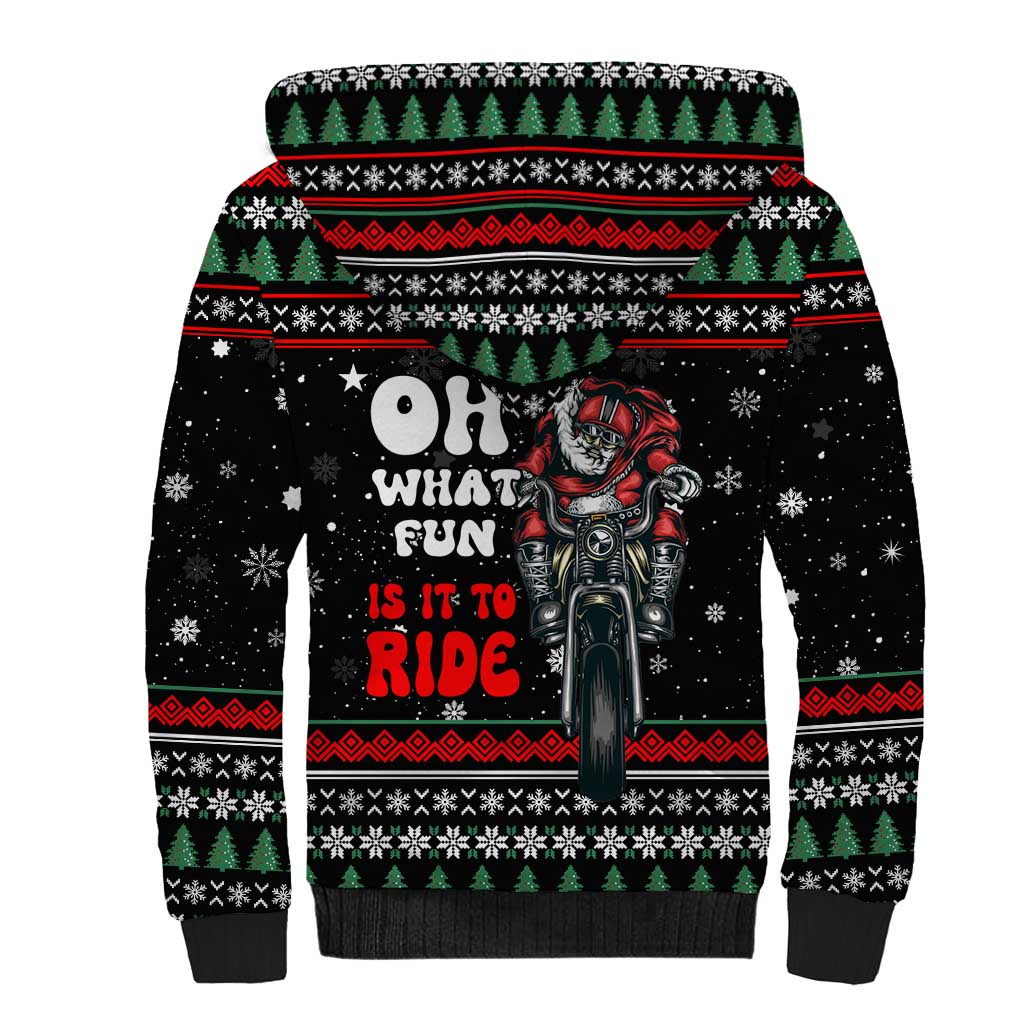 Santa And Motor Christmas Sherpa Hoodie Xmas Holiday Patterns - Wonder Print Shop