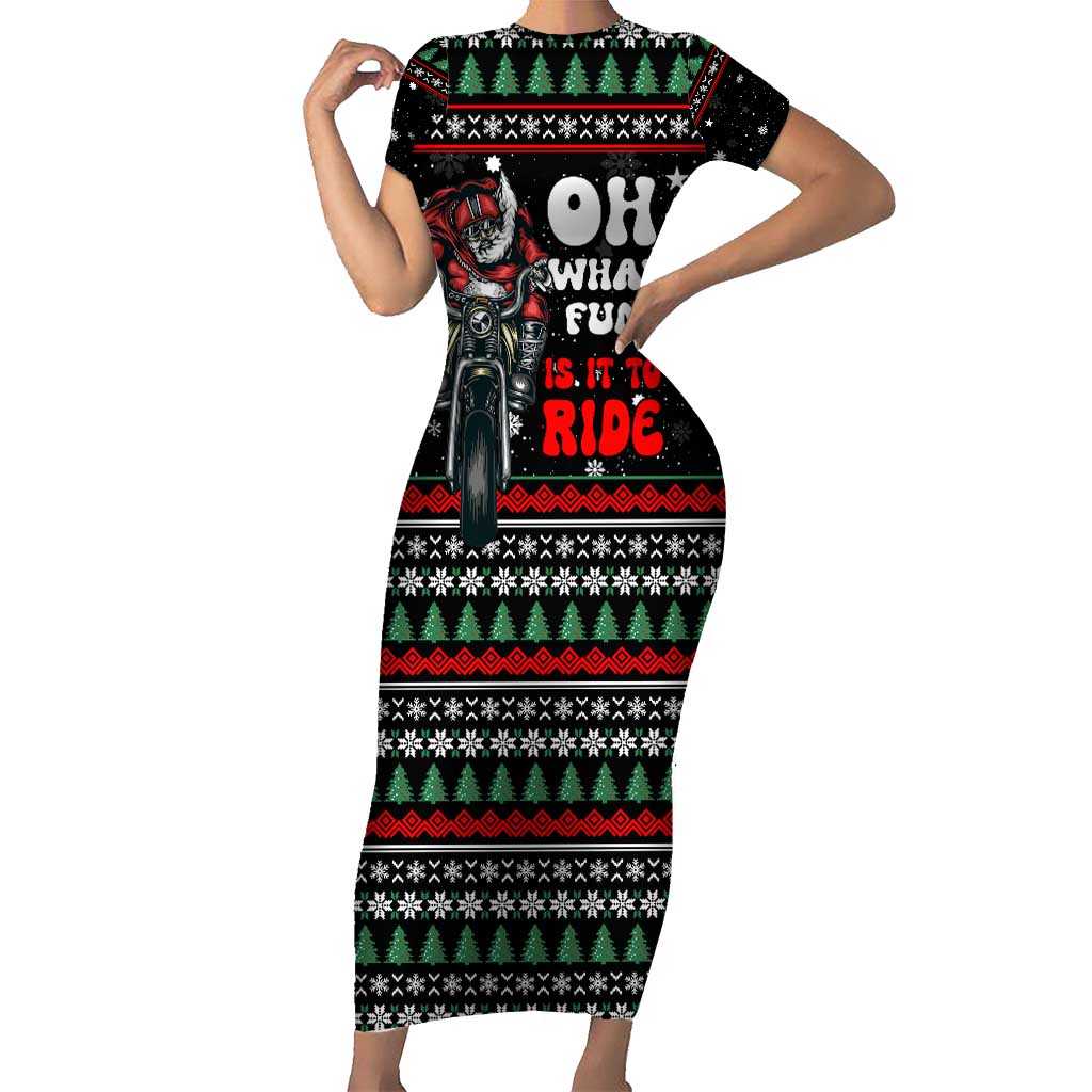 Santa And Motor Christmas Short Sleeve Bodycon Dress Xmas Holiday Patterns - Wonder Print Shop