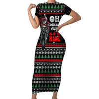 Santa And Motor Christmas Short Sleeve Bodycon Dress Xmas Holiday Patterns - Wonder Print Shop