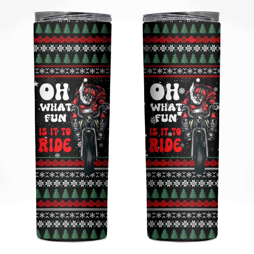 Santa And Motor Christmas Skinny Tumbler Xmas Holiday Patterns - Wonder Print Shop