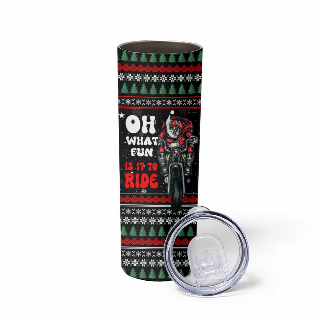 Santa And Motor Christmas Skinny Tumbler Xmas Holiday Patterns - Wonder Print Shop