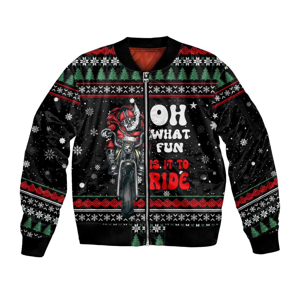 Santa And Motor Christmas Sleeve Zip Bomber Jacket Xmas Holiday Patterns - Wonder Print Shop
