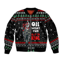 Santa And Motor Christmas Sleeve Zip Bomber Jacket Xmas Holiday Patterns - Wonder Print Shop