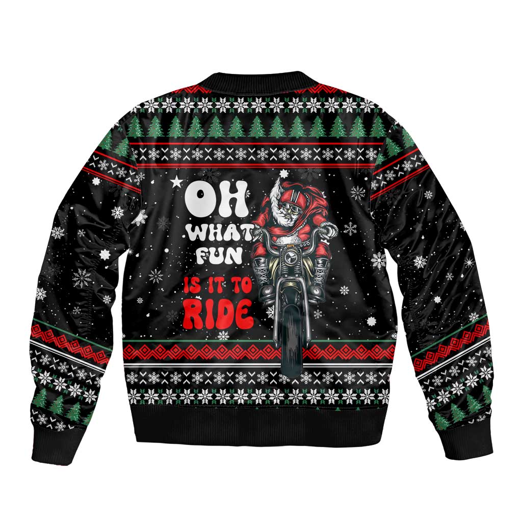 Santa And Motor Christmas Sleeve Zip Bomber Jacket Xmas Holiday Patterns - Wonder Print Shop