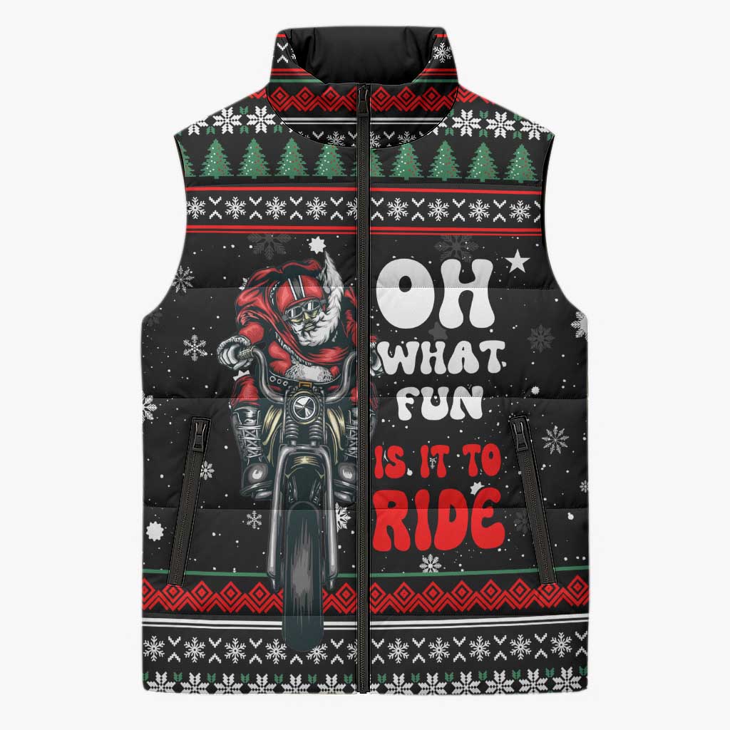 Santa And Motor Christmas Sleeveless Puffer Jacket Xmas Holiday Patterns - Wonder Print Shop