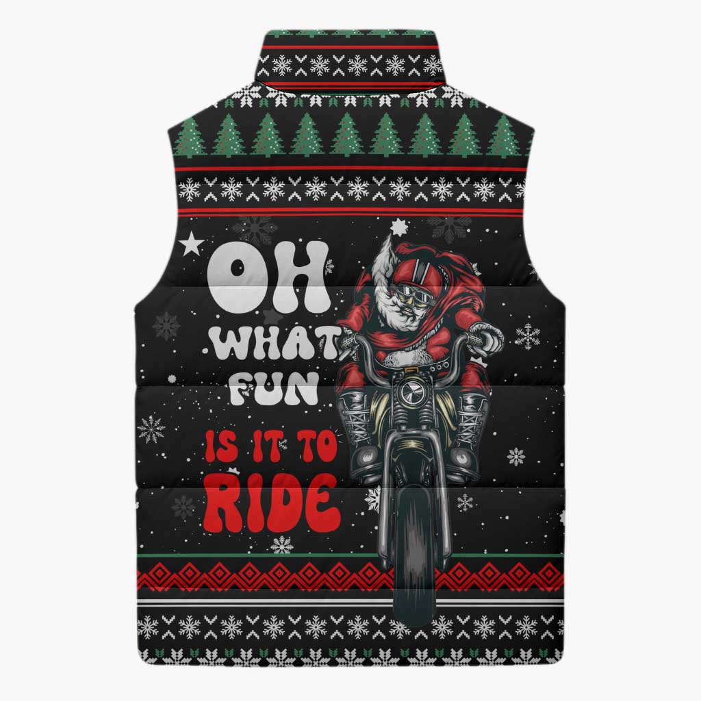 Santa And Motor Christmas Sleeveless Puffer Jacket Xmas Holiday Patterns - Wonder Print Shop