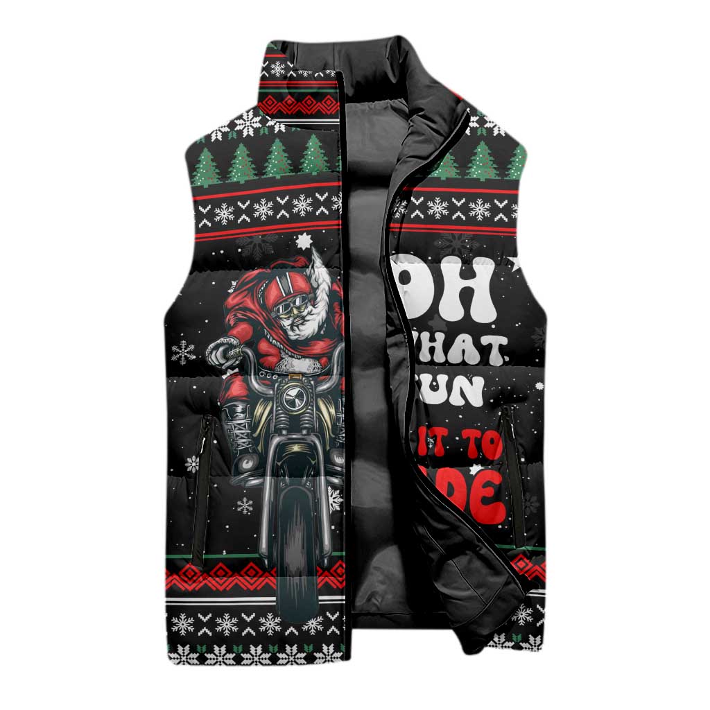 Santa And Motor Christmas Sleeveless Puffer Jacket Xmas Holiday Patterns - Wonder Print Shop