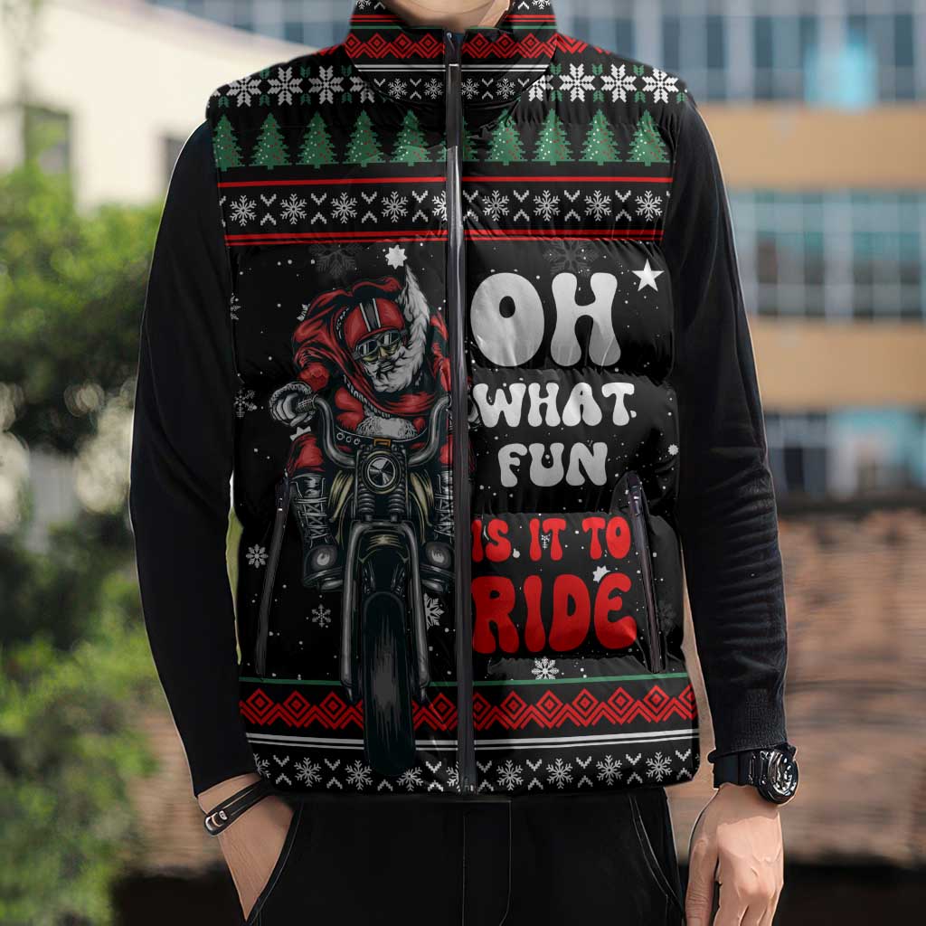 Santa And Motor Christmas Sleeveless Puffer Jacket Xmas Holiday Patterns - Wonder Print Shop
