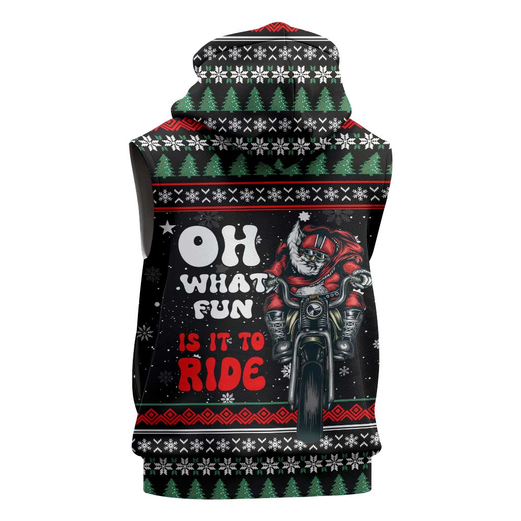 Santa And Motor Christmas Sleeveless Zip Hoodie Xmas Holiday Patterns - Wonder Print Shop