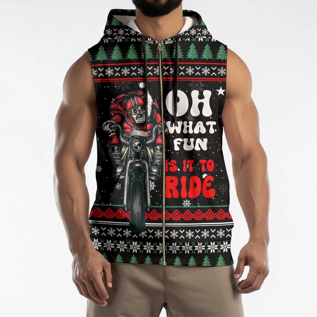 Santa And Motor Christmas Sleeveless Zip Hoodie Xmas Holiday Patterns - Wonder Print Shop