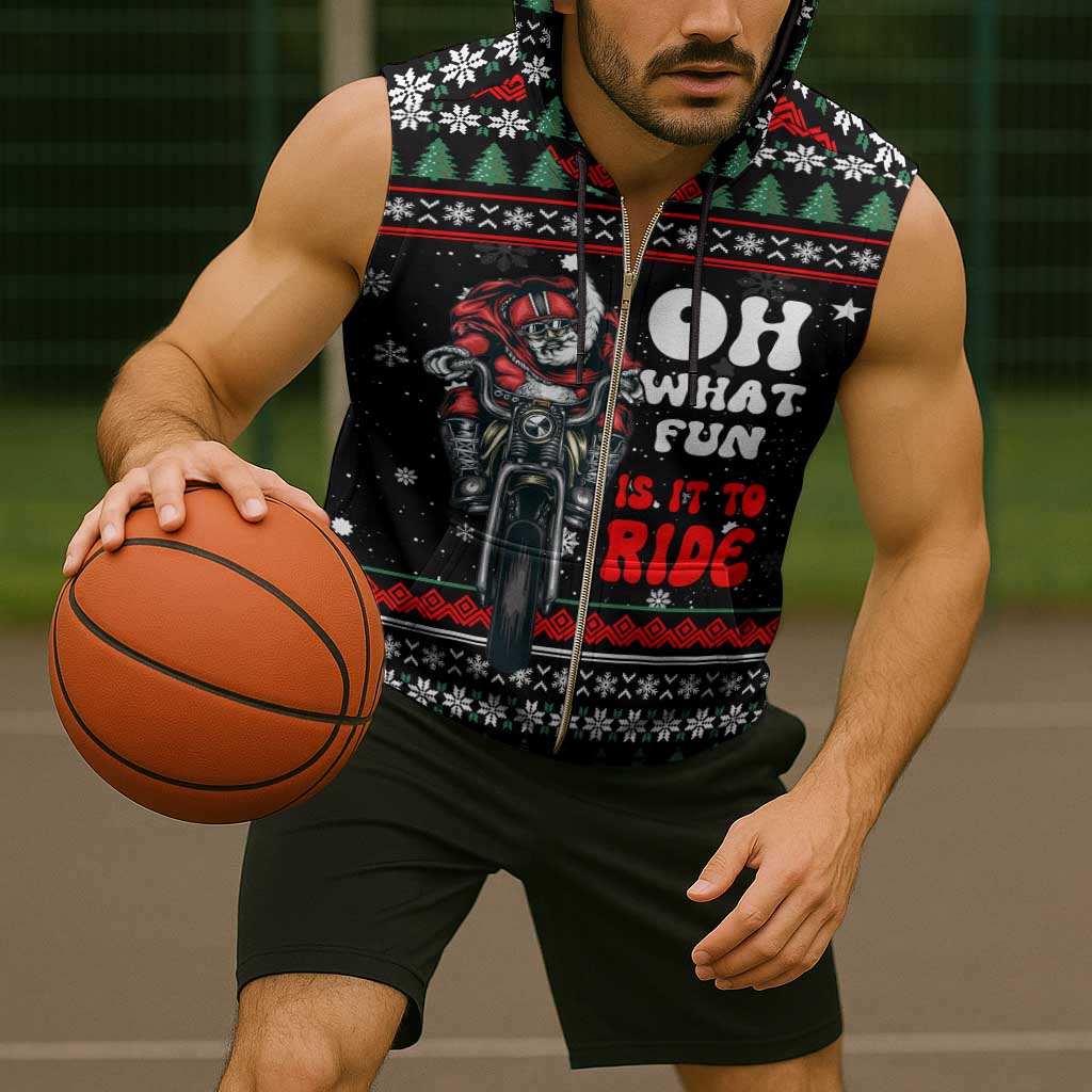 Santa And Motor Christmas Sleeveless Zip Hoodie Xmas Holiday Patterns - Wonder Print Shop