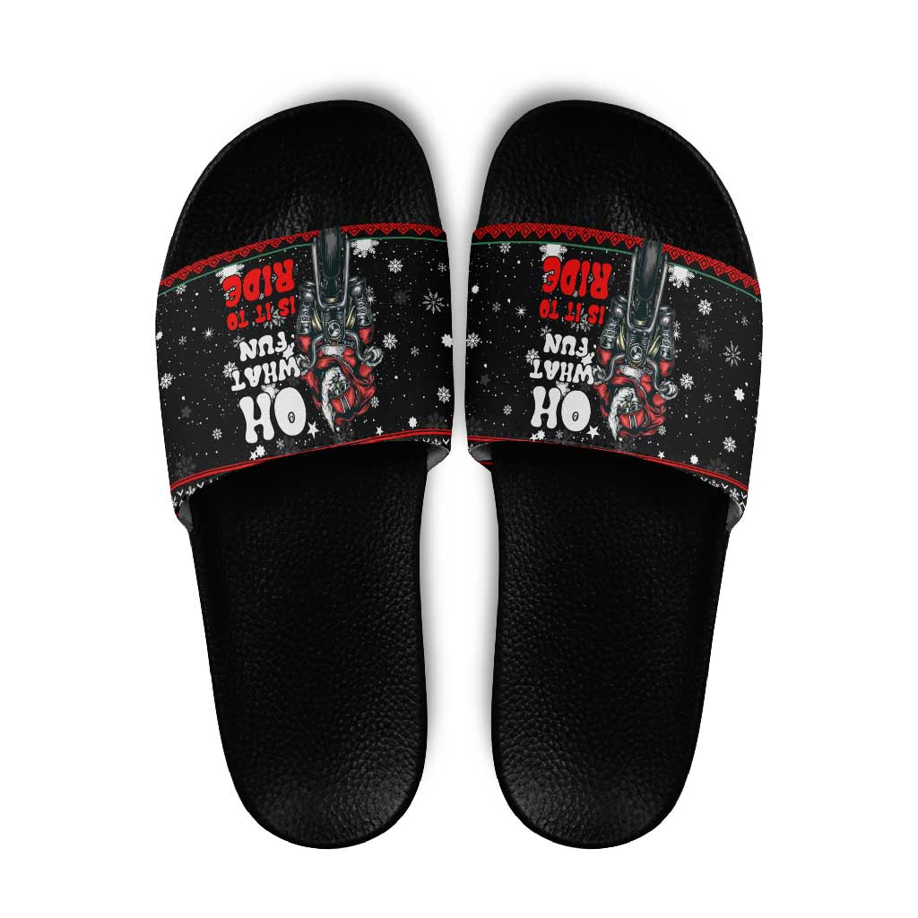 Santa And Motor Christmas Slide Sandals Xmas Holiday Patterns - Wonder Print Shop