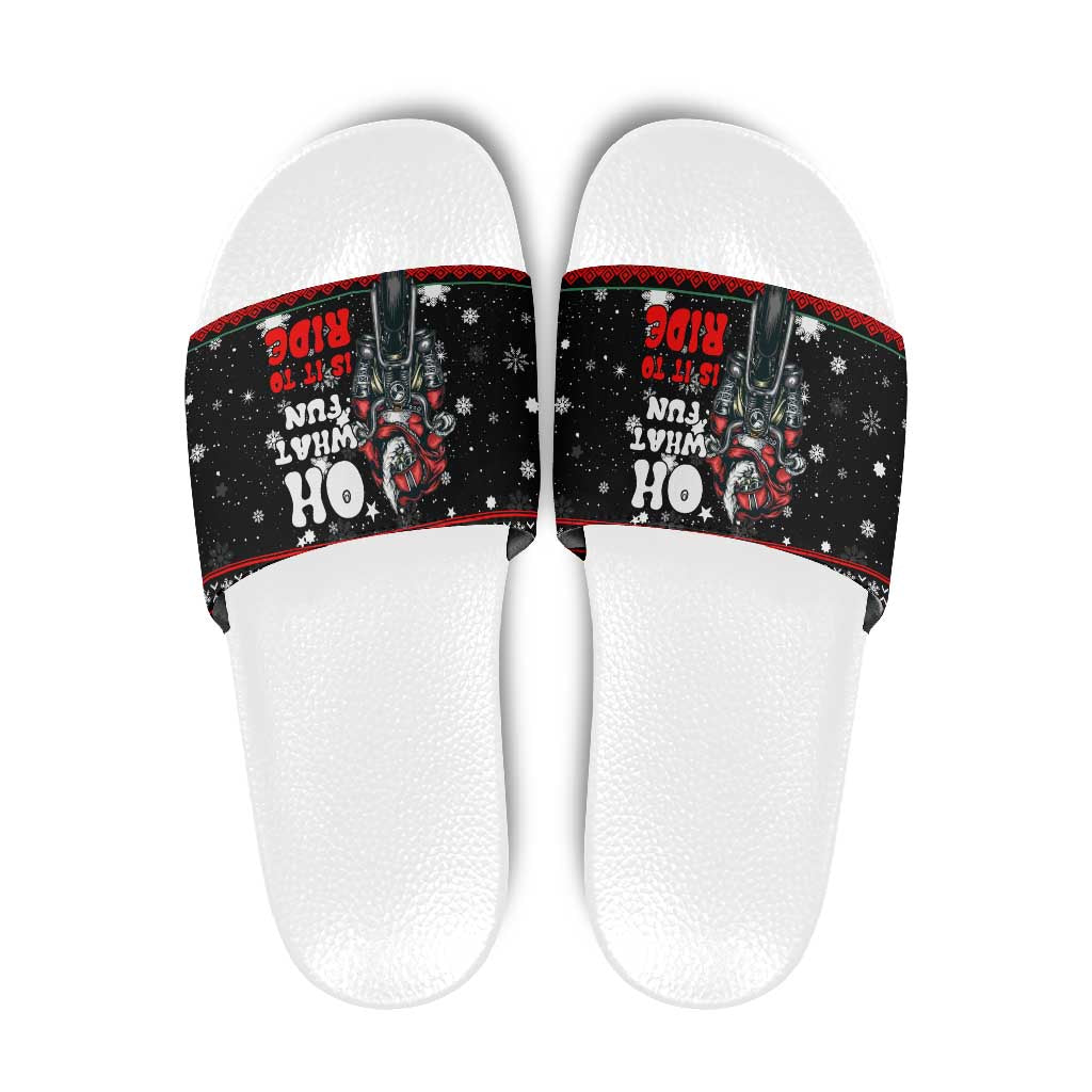 Santa And Motor Christmas Slide Sandals Xmas Holiday Patterns - Wonder Print Shop