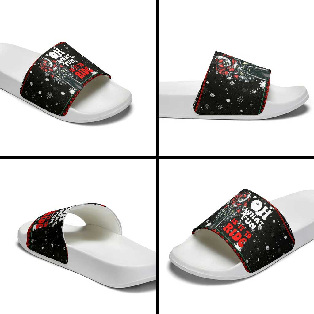 Santa And Motor Christmas Slide Sandals Xmas Holiday Patterns - Wonder Print Shop