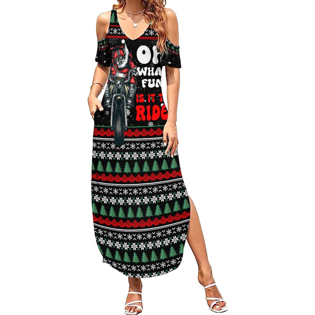Santa And Motor Christmas Summer Maxi Dress Xmas Holiday Patterns - Wonder Print Shop