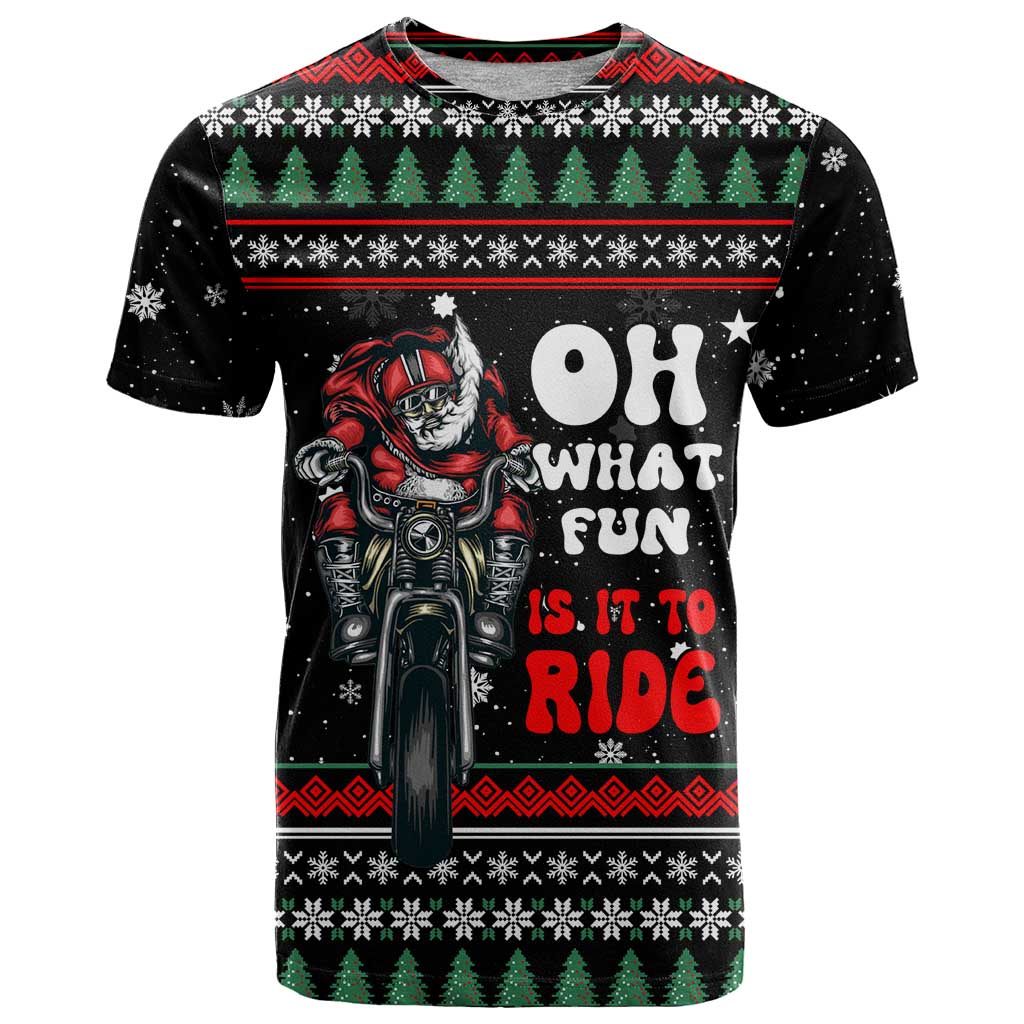 Santa And Motor Christmas T Shirt Xmas Holiday Patterns - Wonder Print Shop