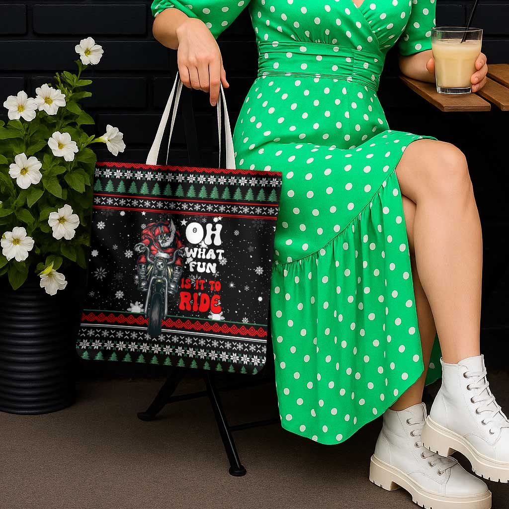 Santa And Motor Christmas Tote Bag Xmas Holiday Patterns - Wonder Print Shop