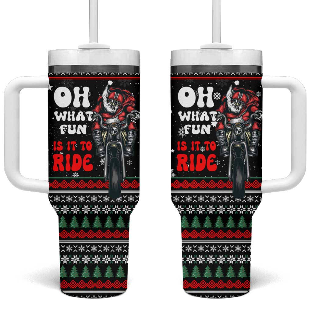 Santa And Motor Christmas Tumbler With Handle Xmas Holiday Patterns - Wonder Print Shop