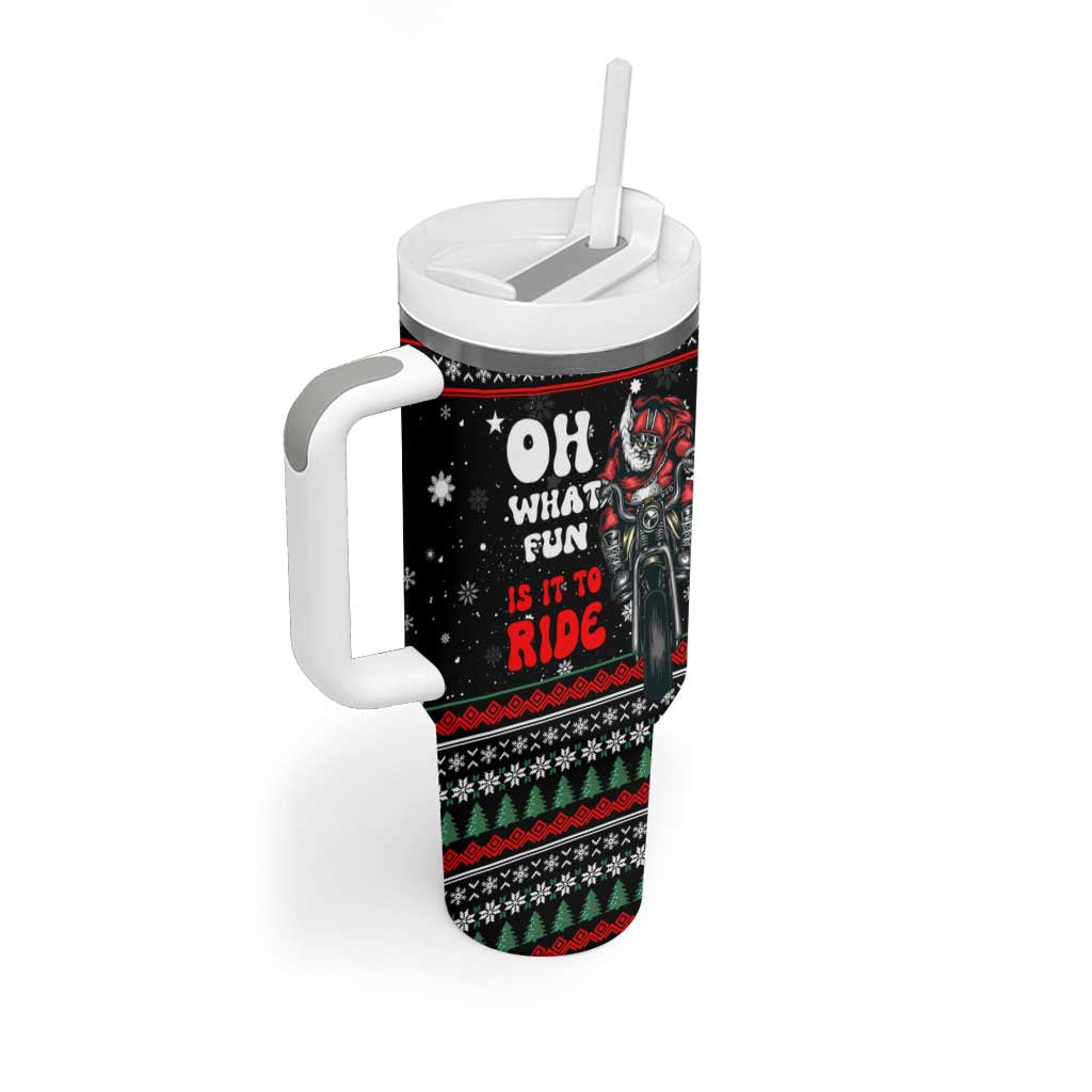 Santa And Motor Christmas Tumbler With Handle Xmas Holiday Patterns - Wonder Print Shop