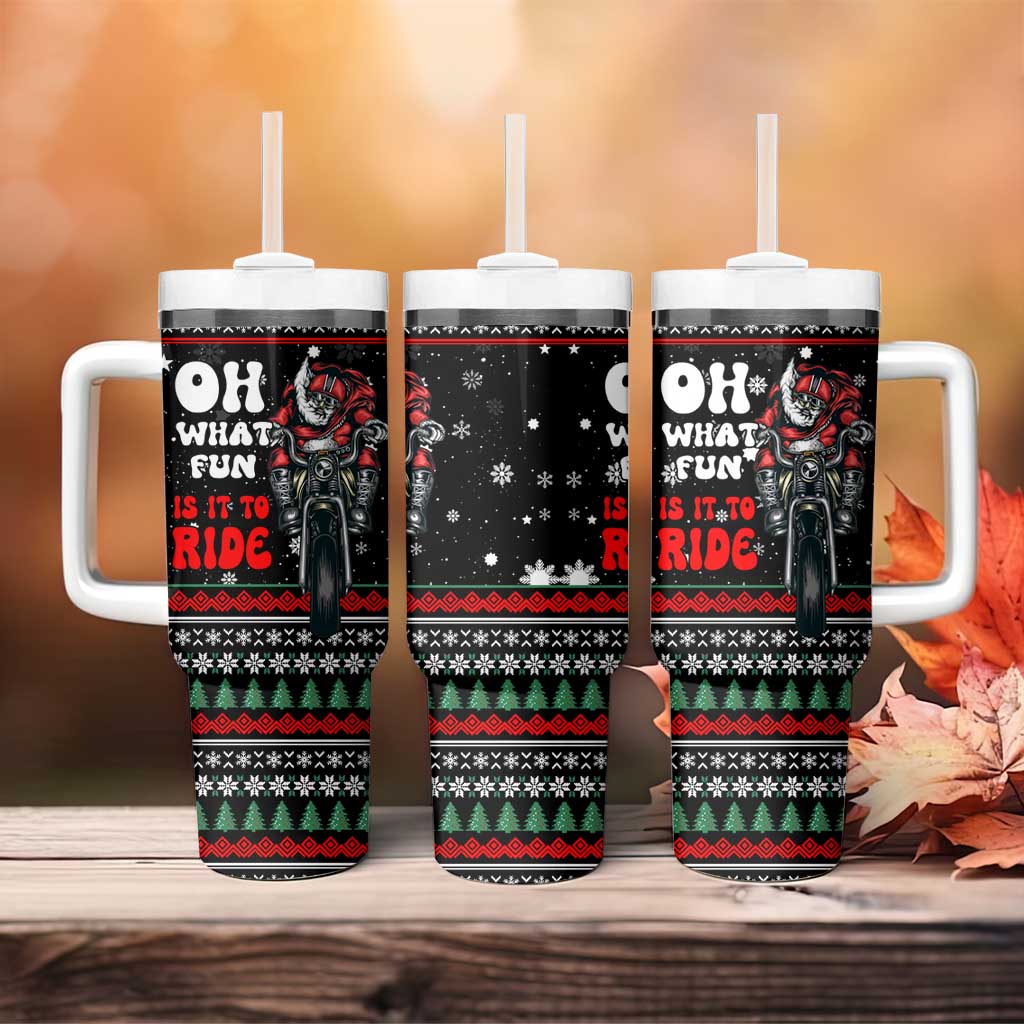 Santa And Motor Christmas Tumbler With Handle Xmas Holiday Patterns - Wonder Print Shop
