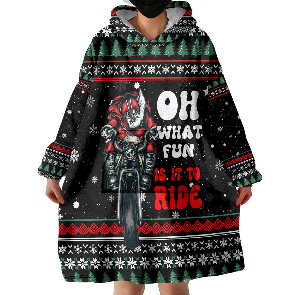 Santa And Motor Christmas Wearable Blanket Hoodie Xmas Holiday Patterns - Wonder Print Shop