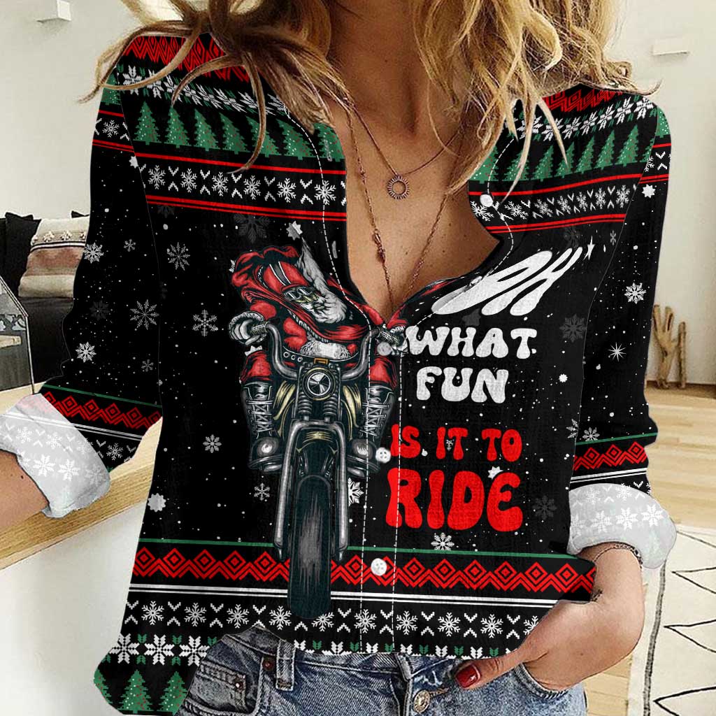 Santa And Motor Christmas Women Casual Shirt Xmas Holiday Patterns - Wonder Print Shop