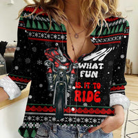 Santa And Motor Christmas Women Casual Shirt Xmas Holiday Patterns - Wonder Print Shop