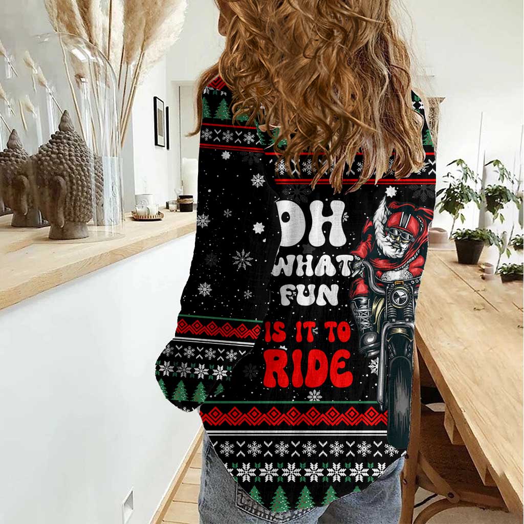 Santa And Motor Christmas Women Casual Shirt Xmas Holiday Patterns - Wonder Print Shop