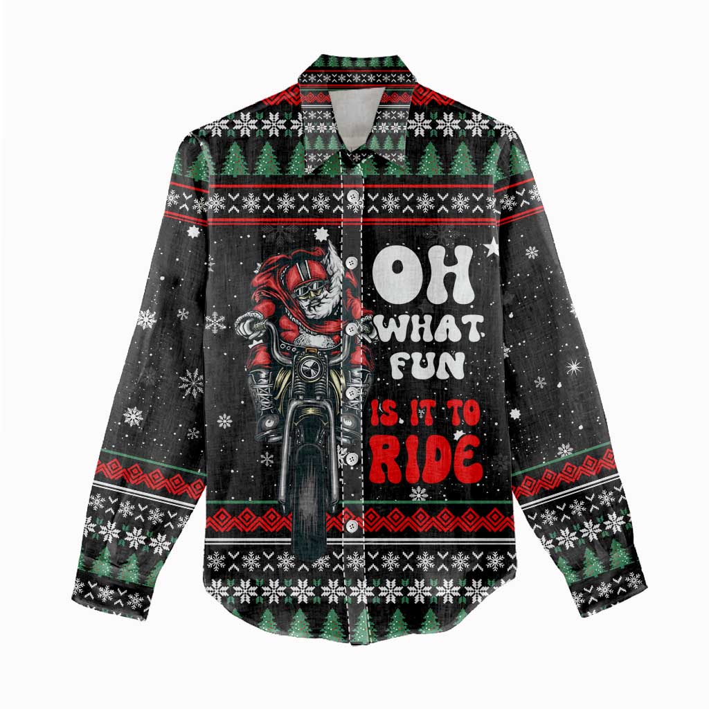 Santa And Motor Christmas Women Casual Shirt Xmas Holiday Patterns - Wonder Print Shop
