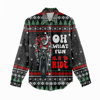 Santa And Motor Christmas Women Casual Shirt Xmas Holiday Patterns - Wonder Print Shop