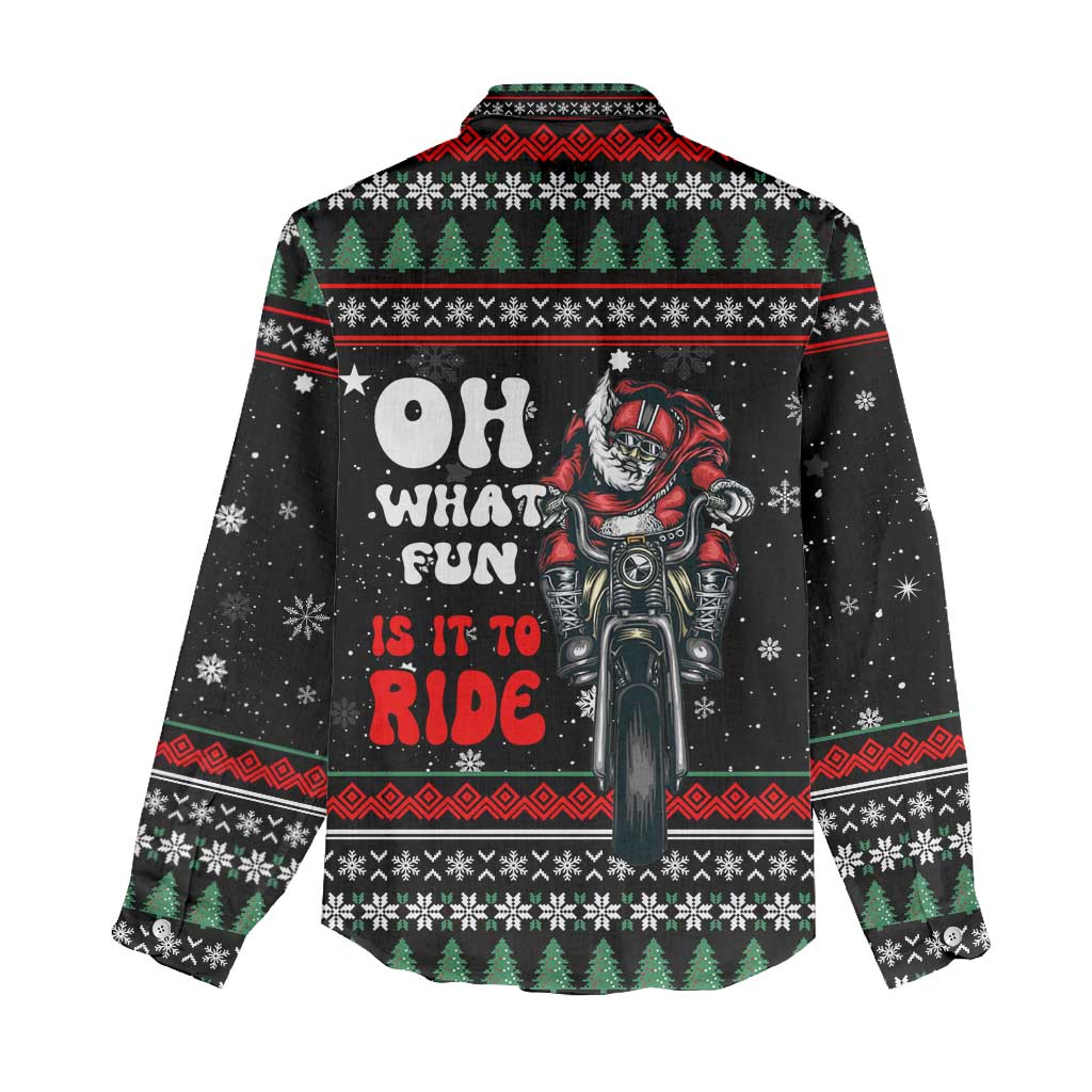 Santa And Motor Christmas Women Casual Shirt Xmas Holiday Patterns - Wonder Print Shop