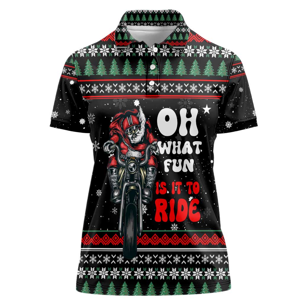 Santa And Motor Christmas Women Polo Shirt Xmas Holiday Patterns - Wonder Print Shop