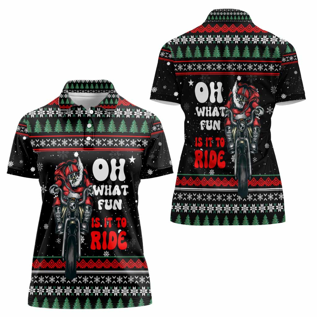 Santa And Motor Christmas Women Polo Shirt Xmas Holiday Patterns - Wonder Print Shop
