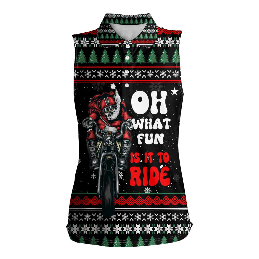 Santa And Motor Christmas Women Sleeveless Polo Shirt Xmas Holiday Patterns - Wonder Print Shop