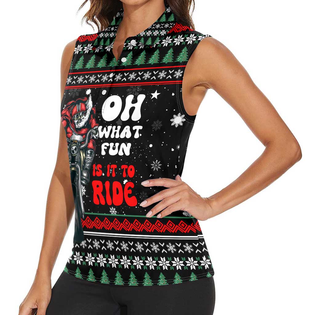 Santa And Motor Christmas Women Sleeveless Polo Shirt Xmas Holiday Patterns - Wonder Print Shop