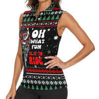 Santa And Motor Christmas Women Sleeveless Polo Shirt Xmas Holiday Patterns - Wonder Print Shop