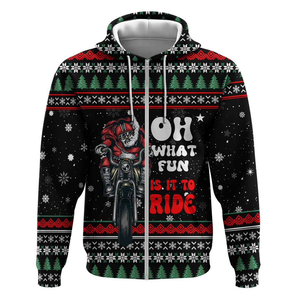 Santa And Motor Christmas Zip Hoodie Xmas Holiday Patterns - Wonder Print Shop