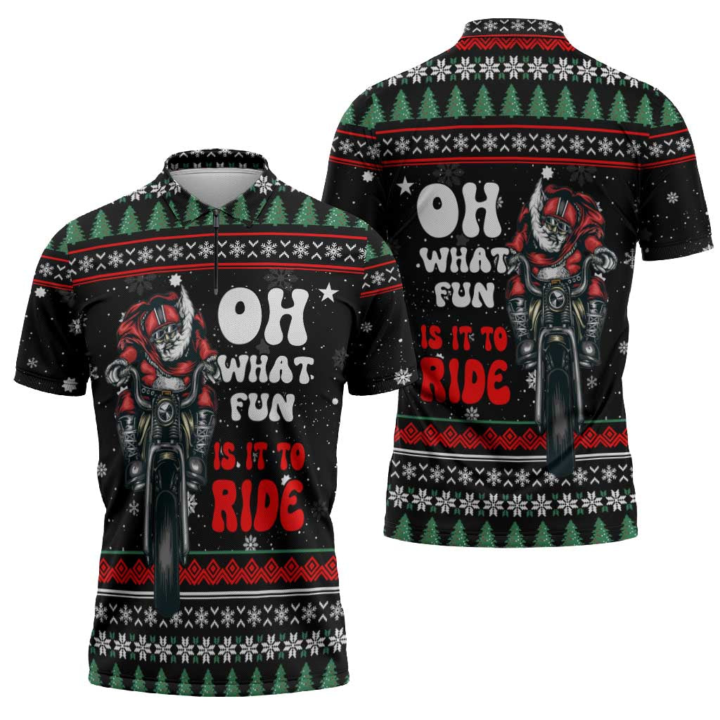 Santa And Motor Christmas Zipper Polo Shirt Xmas Holiday Patterns - Wonder Print Shop