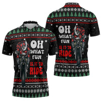 Santa And Motor Christmas Zipper Polo Shirt Xmas Holiday Patterns - Wonder Print Shop