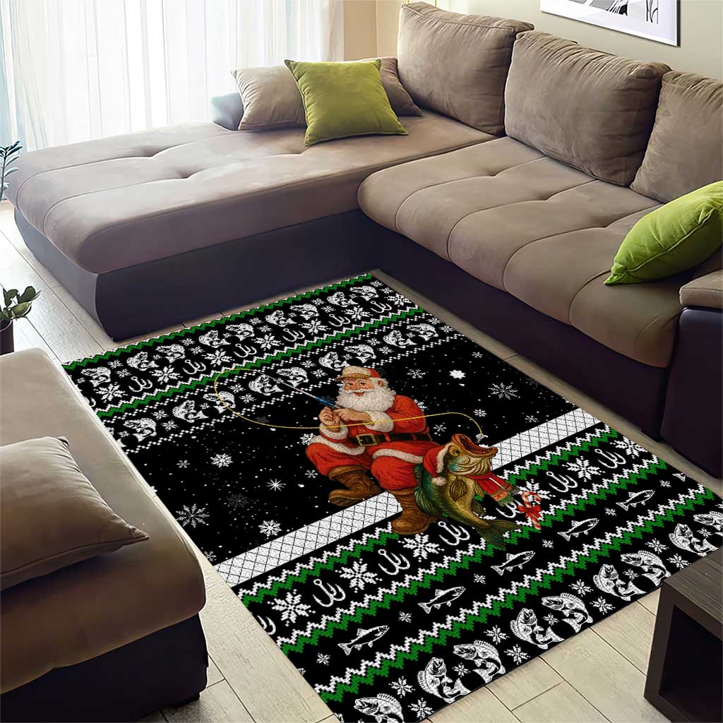 Santa Claus Fishing Christmas Area Rug Xmas Holiday Patterns - Wonder Print Shop