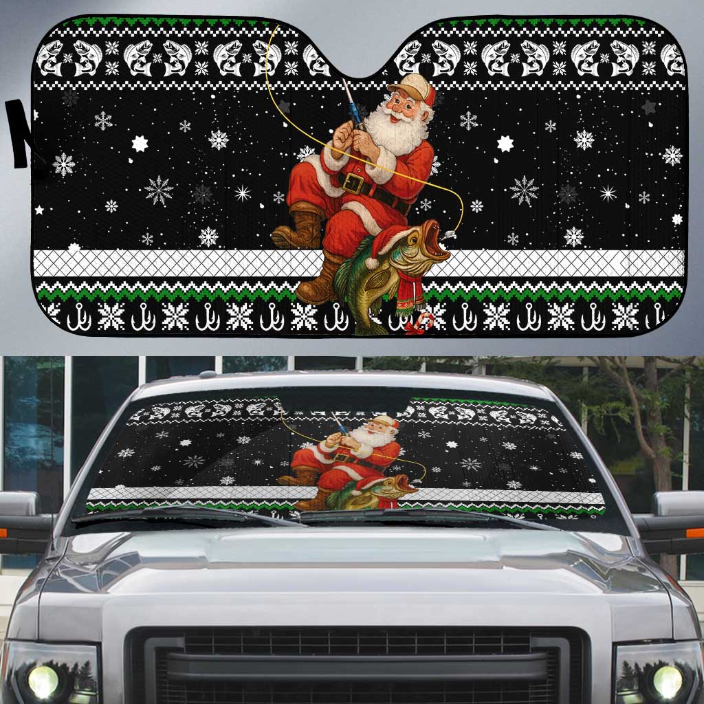 Santa Claus Fishing Christmas Auto Sun Shade Xmas Holiday Patterns - Wonder Print Shop