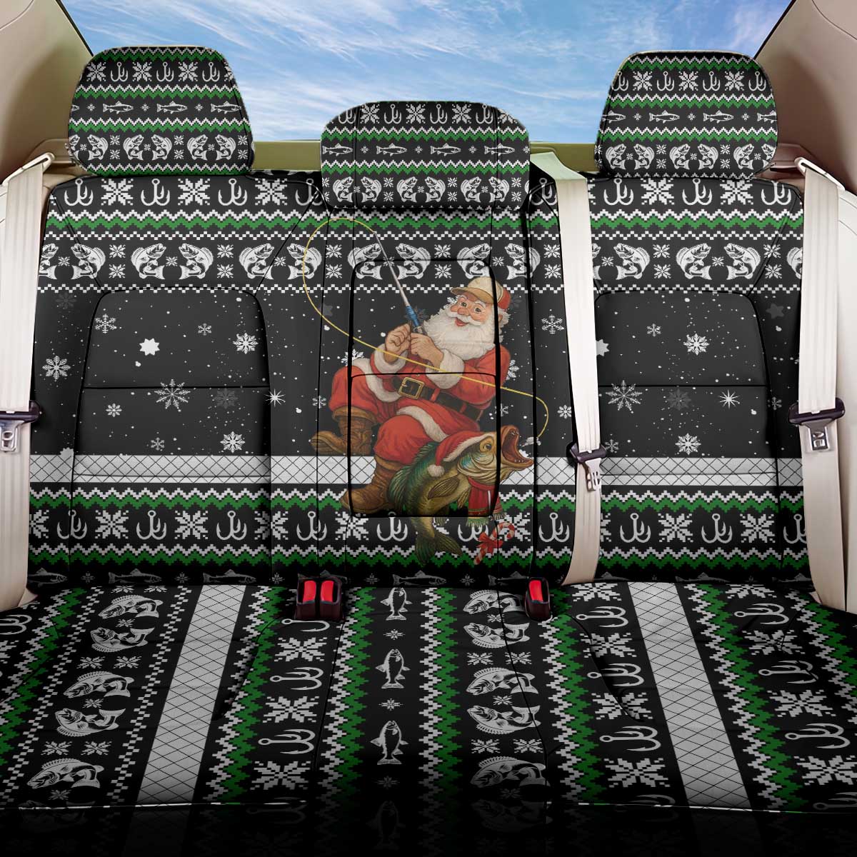 Santa Claus Fishing Christmas Back Car Seat Cover Xmas Holiday Patterns - Wonder Print Shop