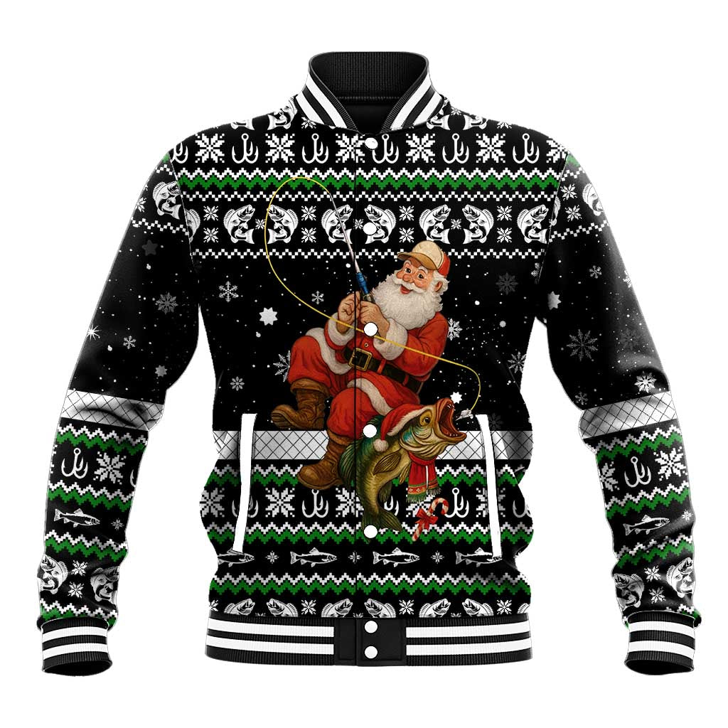 Santa Claus Fishing Christmas Baseball Jacket Xmas Holiday Patterns - Wonder Print Shop